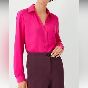 Ann Taylor SP bright pink button Essential down blouse